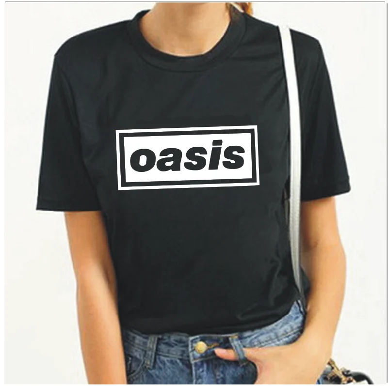 Женская футболка с буквенным принтом Oasis, модная, черная, белая, розовая, с коротким рукавом, летняя, Harajuku размера плюс, хлопковые футболки, топы