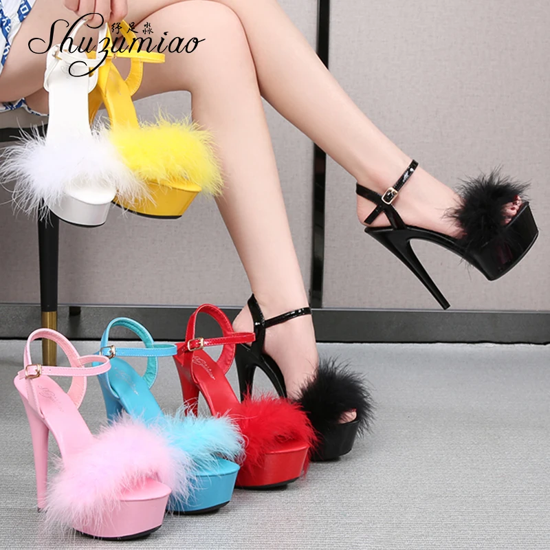 Wedding Shoes Women Fur Sandals 