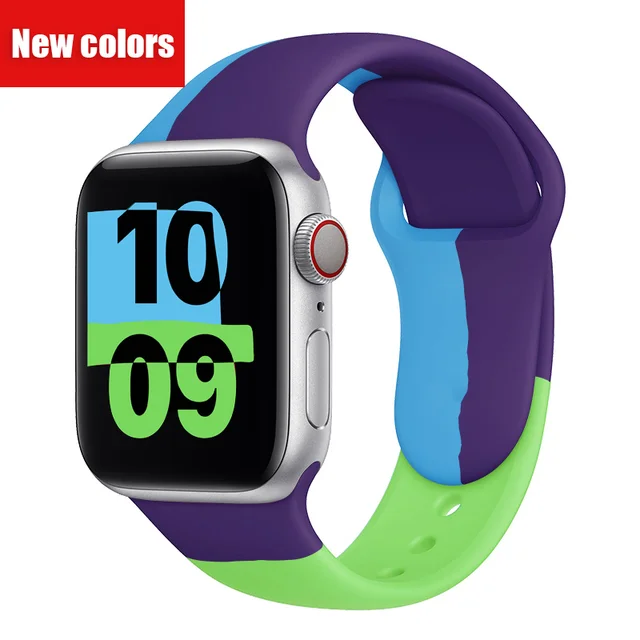 Soft Silicone Black Unity  Band for Apple Watch Series 6 5 4 3 2 SE 38MM 42MM Rubber Watchband Strap for iWatch 6/5 40MM 44MM blue and green 3