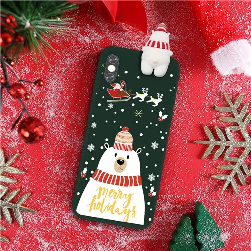 Style 18 Рождественский мультяшный 3D чехол для телефона с оленем для iPhone 11 Pro Max XR XS Max X 7 8 6 6S Plus милый силиконовый матовый красный чехол с медведем - Цвет: Style 18