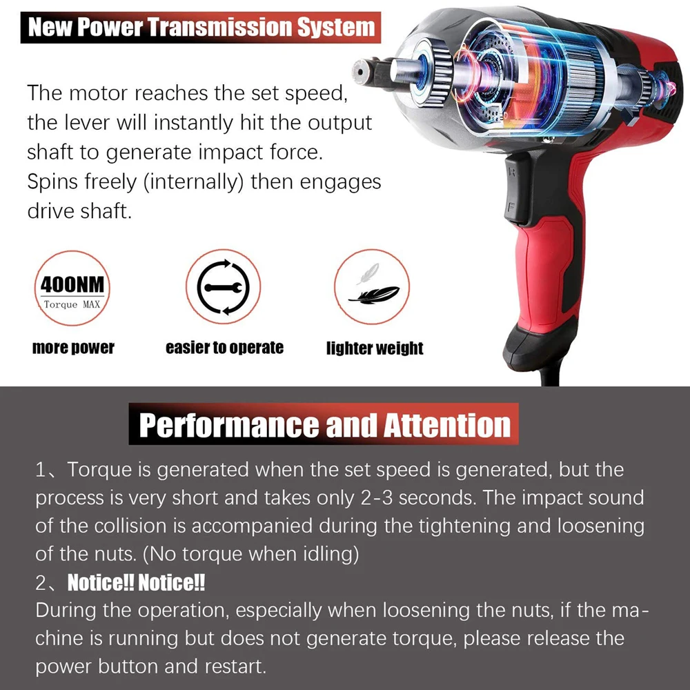 Firecore Electric Impact Wrench 500N.m 1/2 inch Car Socket Wrenches Power Tools