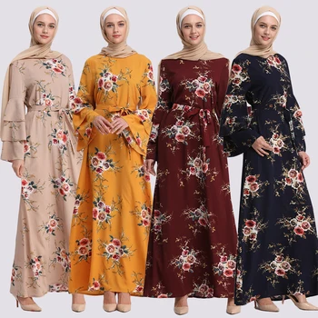 

Muslim Print Abaya Flare Sleeve Dress Long Robe Gowns Tunic Kimono Ramadan Islamic Prayer Clothing Worship Service Wholesale