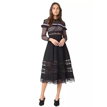 

CBAFU high quality self portrait dress women hollow out patchwork a-line lace dress designer runway long party dresses F311