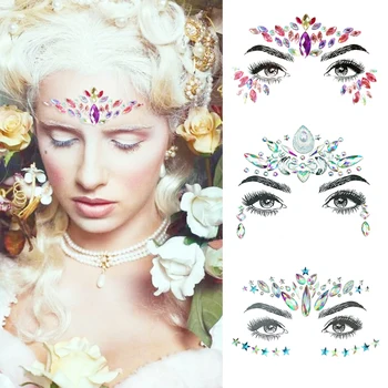 

Glitter Jewels Face Tattoo Sticker Boho Style 3D Crystal Body Art Decor Bindi Self Adhesive Gems Tattoos Party Stage Makeup