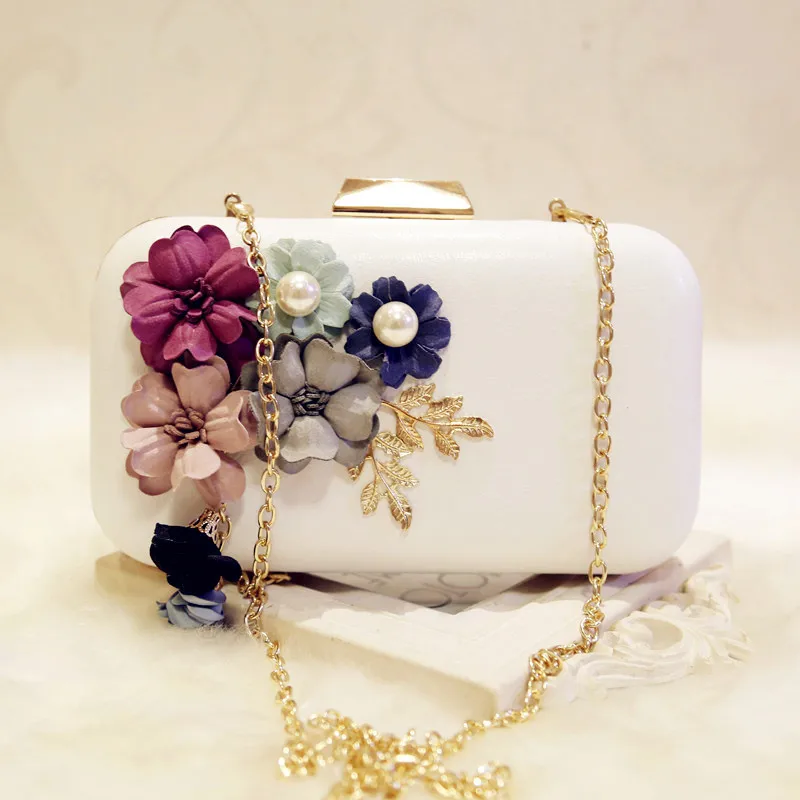 

2018 New Style Flower Evening Bag Metal Chain Bag Small Square Export Banquet Evening Bag Bride li fu bao