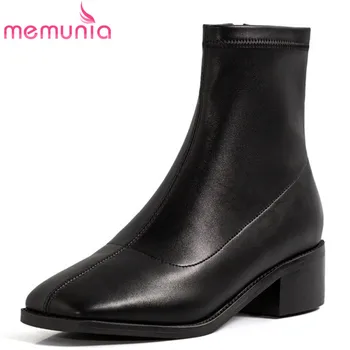 

MEMUNIA 2020 new arrive popular casual shoes woman thick heel boots solid color zip comfortable autumn winter ankle boots woman
