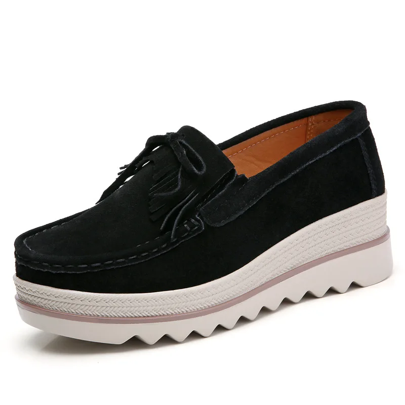

Spring Women Flat Platform Loafers Shoes Ladies Suede Leather Hollow Casual Shoes Slip on Flats Moccasins CreeperPlus Size 42