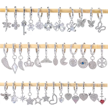 

EYIKA 1 Piece Hot sale geometry mini CZ hoop earrings Silver color Asymmetric Smooth Earrings fashion Jewelry for Student girl