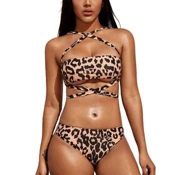 

Women Bikini Set 2020 Leopard Print Bandage Push-Up Padded Swimwear Swimsuit Bathing Brazilian Bikinis Swimming Costume