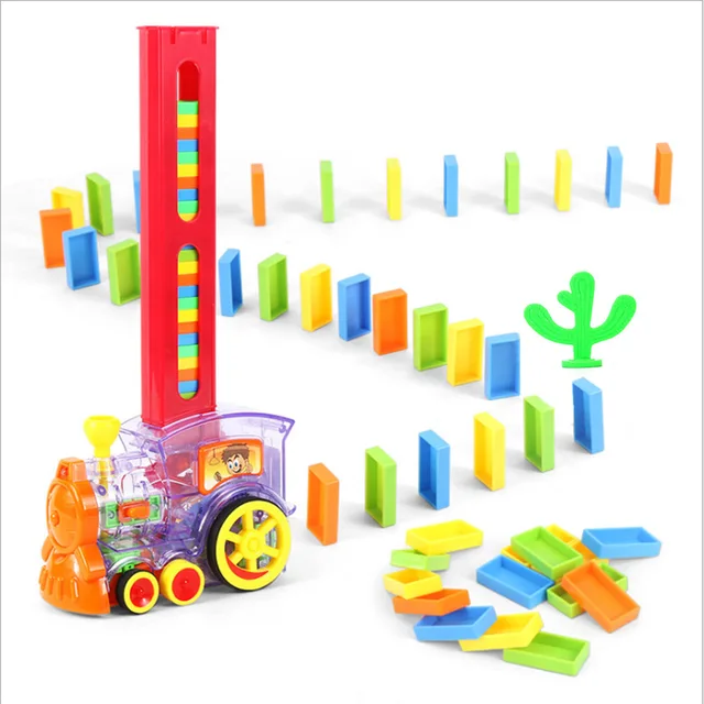 Children's Domino Train Sound and Light Automatic Laying Color Domino Intelligent Toy Electric Train  Box Game Puzzle Toy Gift 2