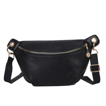 

Pure Color Zipper Chest Bag Shopping Crossbody Zipper Phone Waist Pouch Pack Casual Women PU Leather Waist Bag