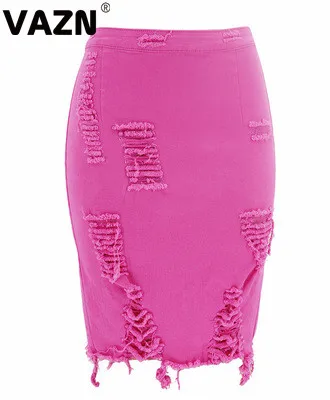 rose red VAZN YP6011, новинка, Неопрятные юбки-карандаш, для молодых леди, для заметок, сексуальный комбинезон, однотонный, с высокой талией, для диких джокеров, женские юбки-карандаш средней длины - Цвет: rose red