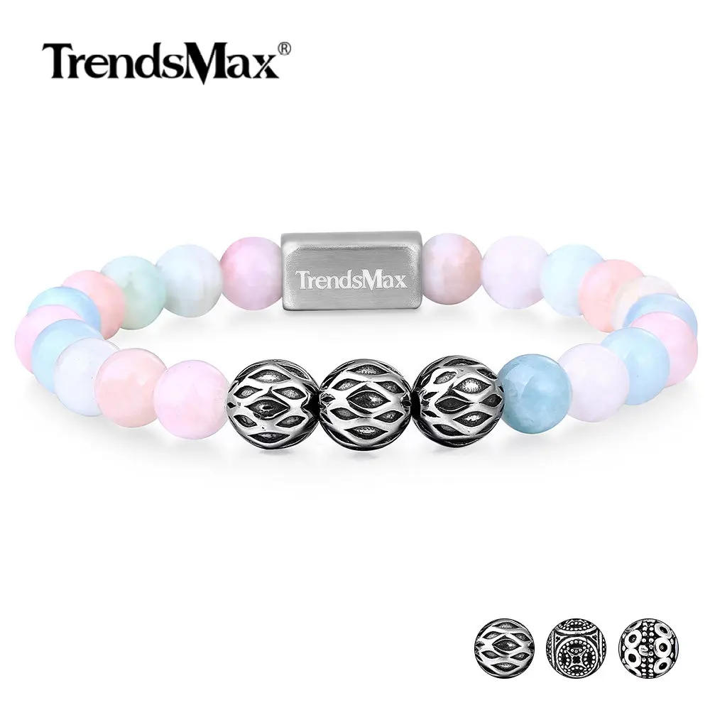 Best 8mm Morganite Multi Beryl Aqua Natural Stone Beaded Bracelet Women Girls Stretch Stretch Steel Gem Stone Yoga Jewerly TBB007