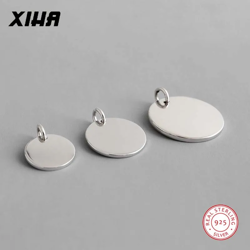Подлинный 925 пробы Серебряный полированный круглый диск Тег Кулон DIY без ожерелья массивные изысканные модные украшения