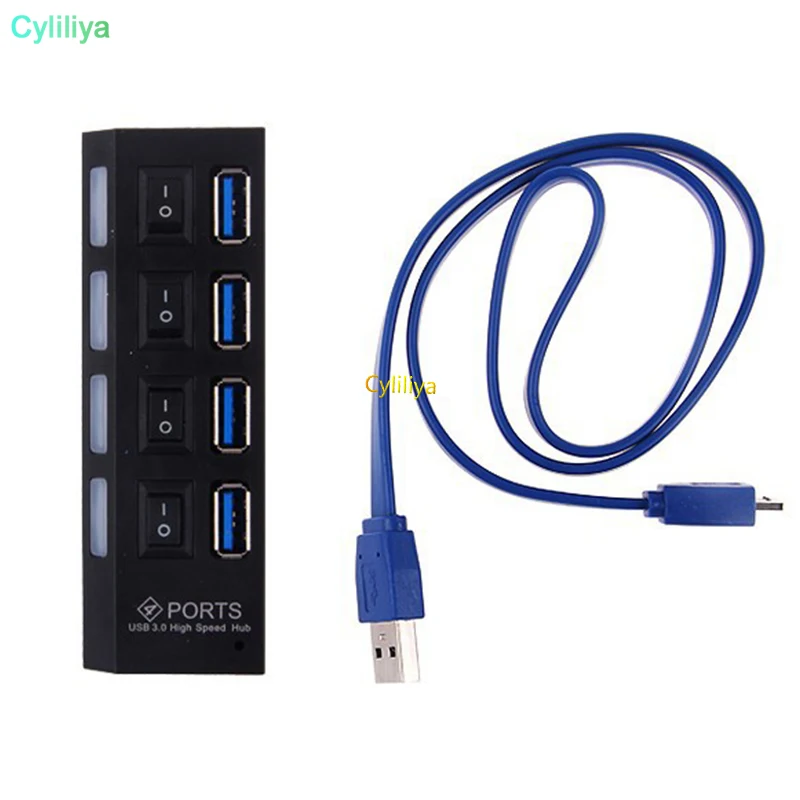 50 шт. 4 порта USB 3,0 высокоскоростной концентратор usb 3,0 Портативный usb-хаб с переключателем вкл/выкл USB разветвитель Кабель-адаптер для портативных ПК