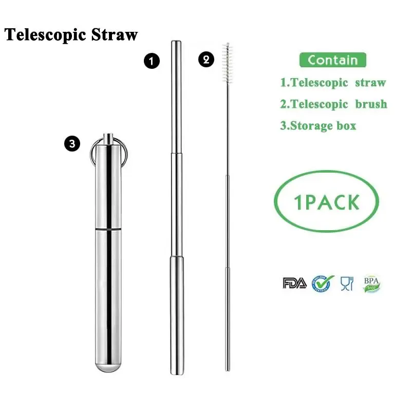 Telescopic 3 Складная Силиконовая трубочка Fodable многоразовый металлический соломенный Телескопический соломинки для путешествий наружные аксессуары для кухонного бара - Цвет: Telescopic 3