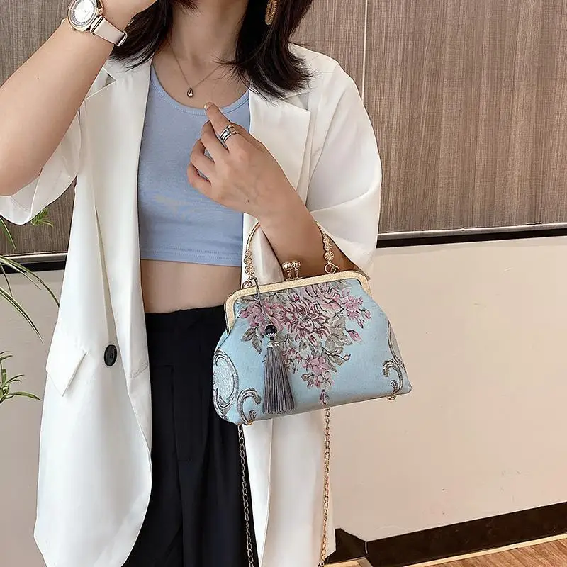 Chain Women Shoulder Crossbody Messenger Bag Women's Handbags Autumn Vintage Fashion Flowers Bag Bags Kiss Lock Shell Bags crossbody bag women handbags