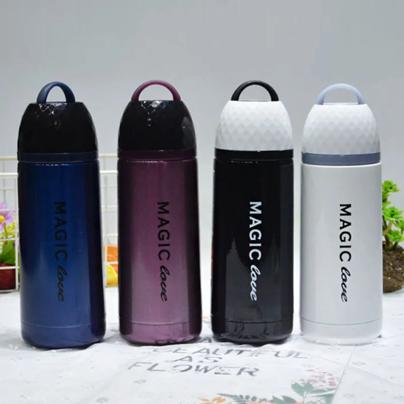 

New Style Crystal Insulated Cup Fashion Portable Handle Cup 304 Stainless Steel Simple English Students Sports Water Cup
