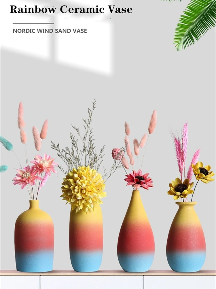

B-LIFE Rainbow Gradient Ceramic Flower Vase Retro Grid for Modern Floral Vase Perfect Gift for Friends Business Christmas