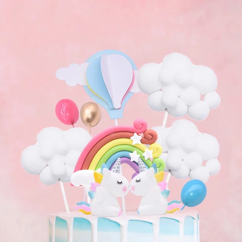 Unicorn Party Cake Topper Cloud Rainbow Balloon Shaped Flags for Baby Shower Kids Birthday Decoration Cute Decor | Дом и сад