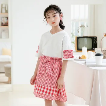 

YourSeason 2020 Summer Fashion Girls Two-Piece Set Patchwork Shirt And Plaid Skirts Baby Girls Casual Loose Clothing Suit