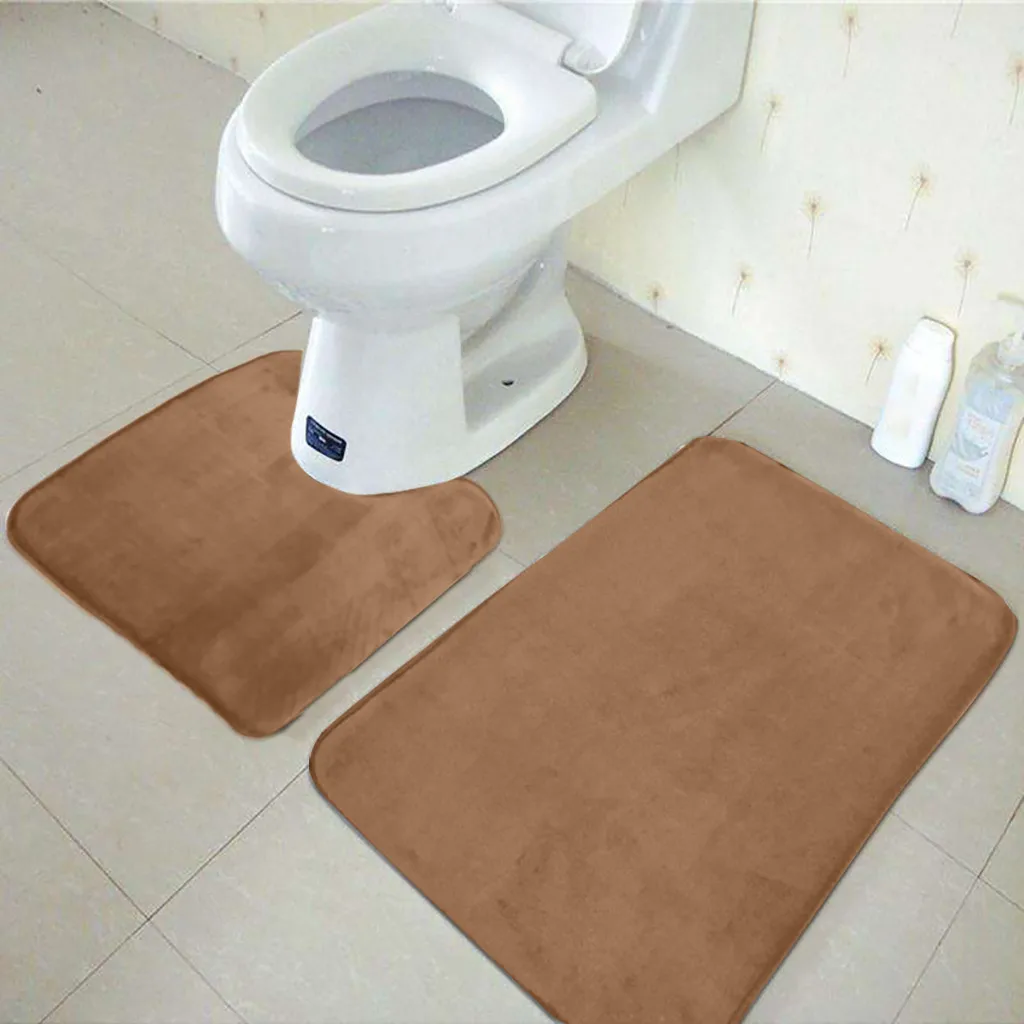 3 шт набор ковриков для ванной комнаты u-образный коврик для ванной комнаты нескользящий коврик для ванной комнаты водопоглощающий коврик для ванной - Цвет: Light Brown