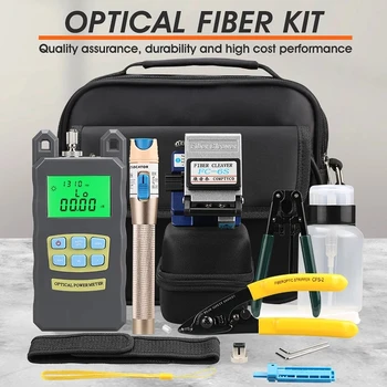 Online 15pcs/set FTTH Fiber Optic Tool Kit With Fiber Cleaver -70~+10dBm Optical Power Meter Visual Fault Locator 5km