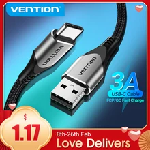 Vention-Cable USB tipo C para móvil, Cable USB tipo C de carga rápida para Samsung S10, S9, 3A, Xiaomi, Huawei