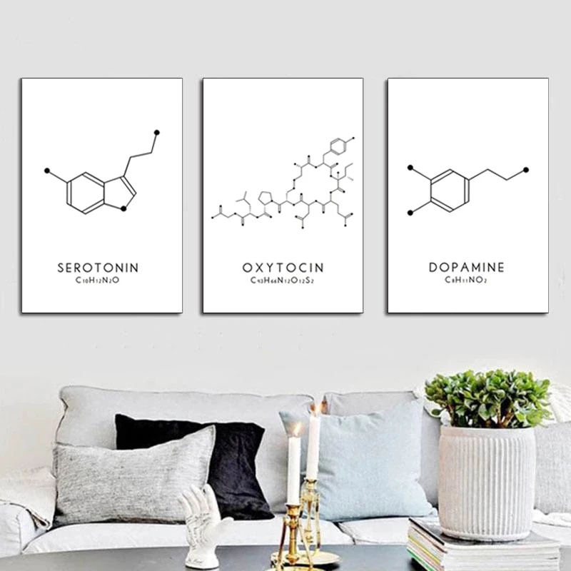 Molecule Chemical Dopamine Serotonin Molecular Formula Chemistry Science Wall Art Canvas Painting Living Room Decorative Poster