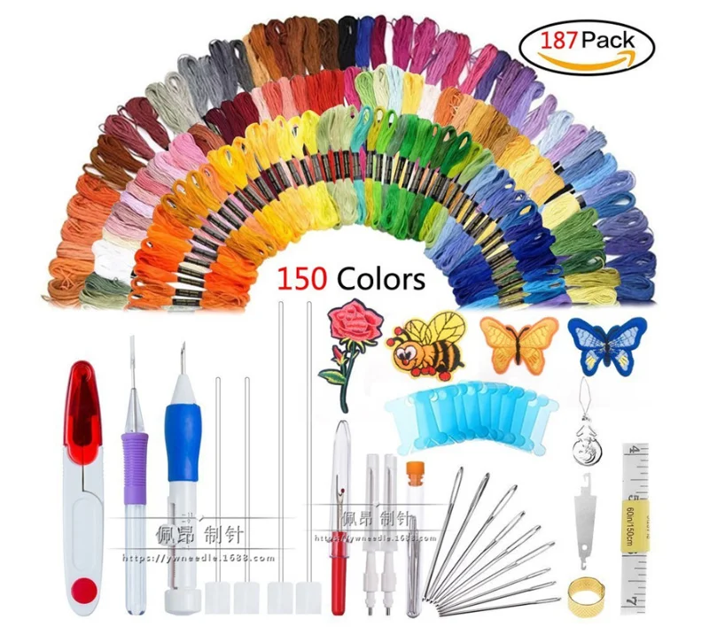 

Embroidery Thread Skeins, Bracelets,150/170 Colors Skeins Embroidery Pen Needle Set Thread Punch Stitching Knitting Kit