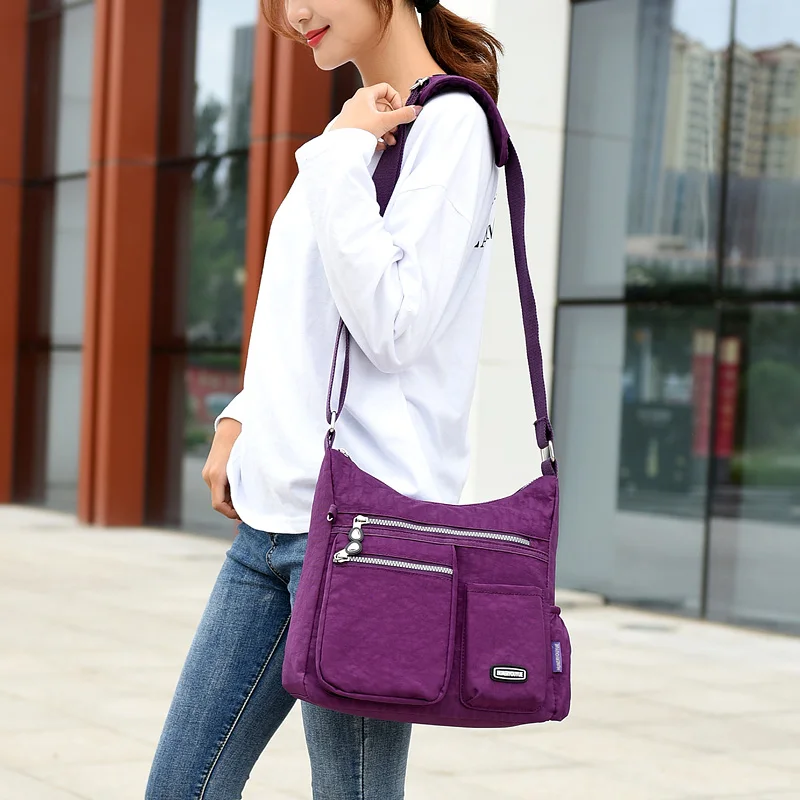 Crossbody Bag For Women Waterproof Shoulder Bag Messenger Bag Casual Nylon  Purse Handbag, Casual Nylon Multi-Zipper Front Crossbody Bag, Women's