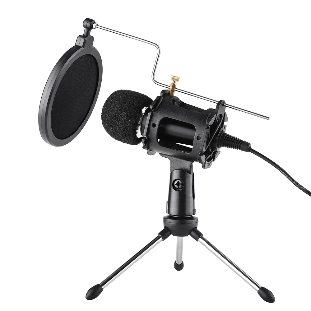 Video Microphone Kit 3.5mm Plug Home Stereo MIC Desktop Tripod for PC YouTube Video Skype Chatting Gaming Podcast Recording