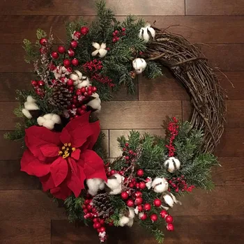 

American Christmas Garland Door Hanging Pine Garland Cotton Rattan Wreath Wall Decoration Wedding Arrangement