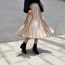 Бархатная юбка, осенняя женская зимняя облегающая плиссированная юбка с высокой талией, разноцветная теплая элегантная Корейская одежда