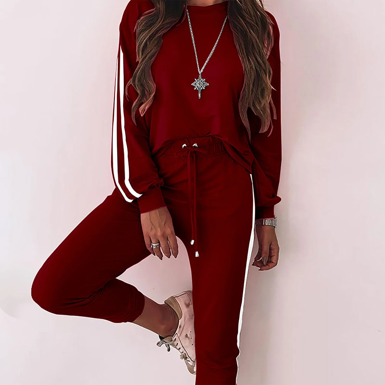 Women's Autumn Winter Tracksuit Suit Fashion Sports Loose Round Neck Long Sleeve Sweatshirts and Trousers 2 Piece Set Casual Set 2