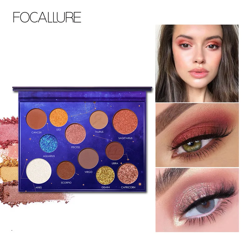 FOCALLURE 12 Созвездие блеск Тени для век pallete профессиональная мерцающая пудра Высокая пигментированная палитра теней для век новое поступление
