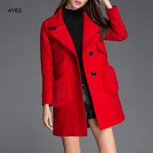 Модная красная Шерстяная Смесь офисный Блейзер Пальто Для женщин зимнее шерстяное длинное пальто, шерстяной жакет с длинным Стиль серые женские Шерстяное пальто