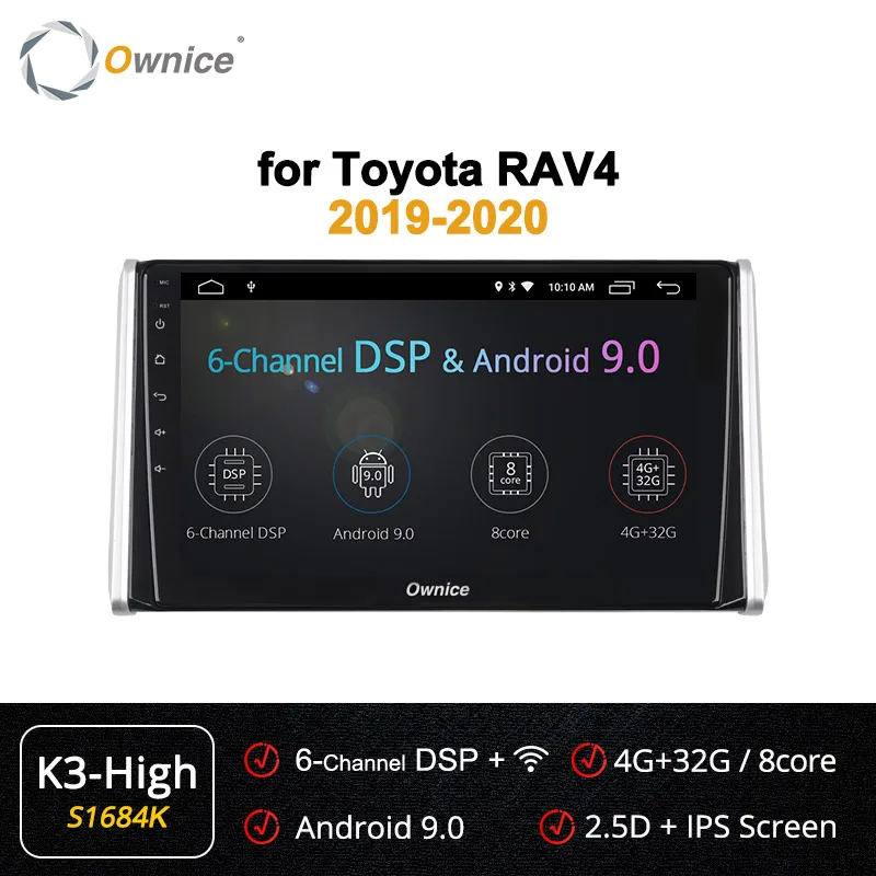 Ownice k3 k5 k6 Android 9,0 Автомагнитола 2 Din gps Navi для Toyota RAV4 4G LET DSP 4Gb+ 64Gb Octa Core 360 Panorama SPDIF - Цвет: S1684 K3-High