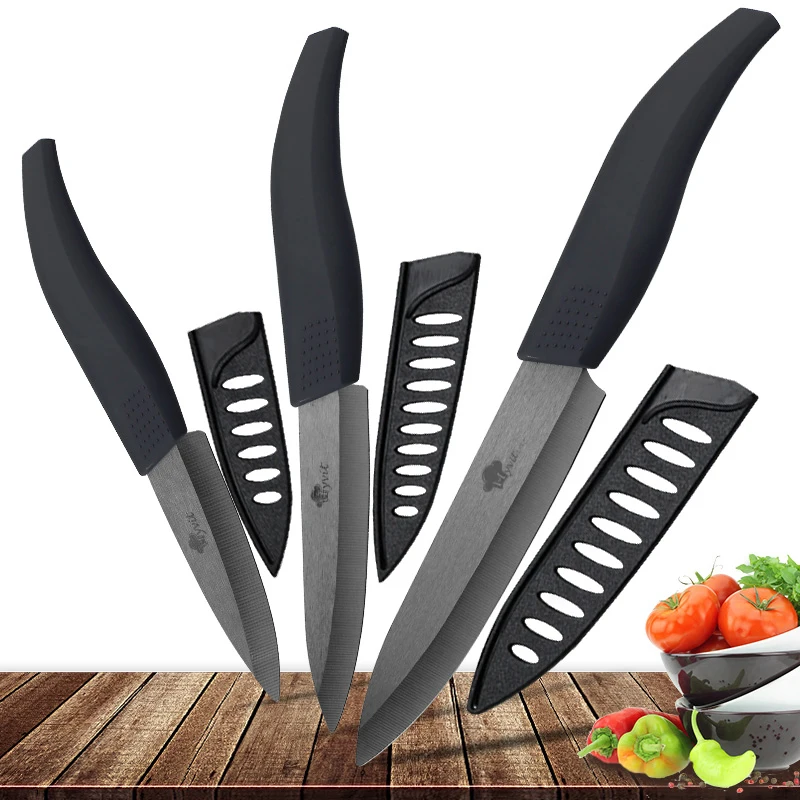 

Ceramic Knife 3 4 5 inch Set Zirconia Black Blade Kitchen Chef Knives Three Piece Set Fruit Vegetable Color Anti-Slip Handle