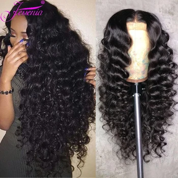 

30Inches Loose Deep Wave Lace Closure 4X4 Human Hair Wigs Brazilian 100% Human Hair Wigs For Black Women Swiss Lace 150% Density
