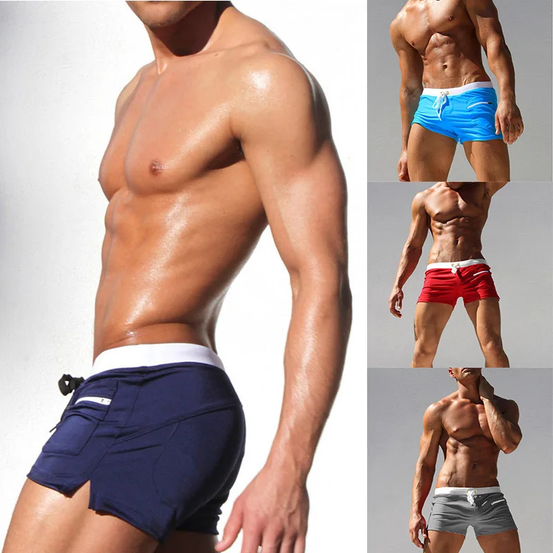 Men Swimming Trunks Quick Dry Breathable Swim Briefs Beach Shorts with Front Pockets FDX99
