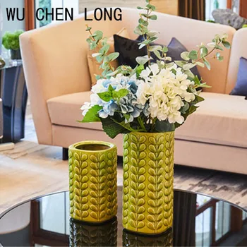 

WU CHEN LONG European-style Garden Leaf Vase Creative Ceramic Sculpture Living Room Arrangement Home Decor Flower A2289