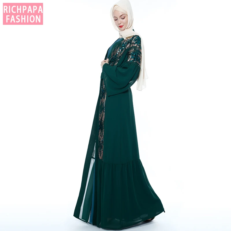 Sequin abaya кимоно Дубай мусульманский хиджаб платье Абая для женщин марокканский кафтан Турецкая молитва Исламская одежда халат Оман