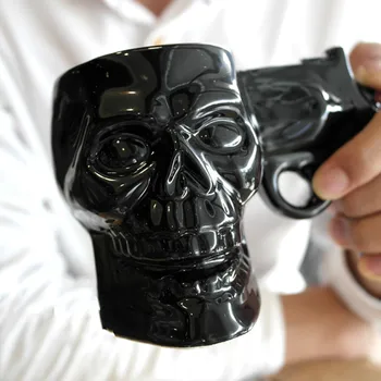 

Creative Hipster Skull Shape Mug Skull Revolver Ceramic Mug Personalized Skull Pistol Bone Porcelain Mug