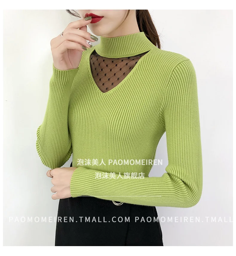 Lady's Style Half-neck Sweater with Lace Stitching 2009 New Long-sleeved Slim Knitted Underwear in Autumn and Winter