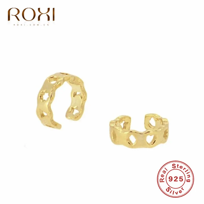 ROXI 925 пробы Серебряная Ушная манжета хряща, клипсы для женщин, геометрические круглые циркониевые серьги с Луной и звездой, ювелирные изделия для ушей