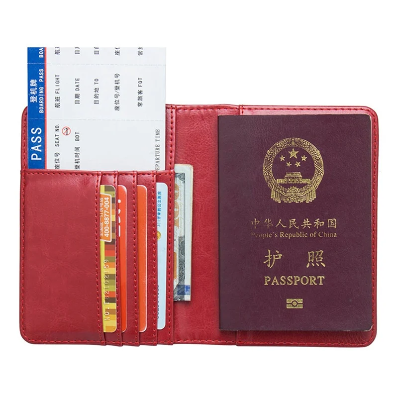 Leather RFID Blocking Passport Holder Wallet Cover Travel Document Organizer Case for Men Women with Credit Card