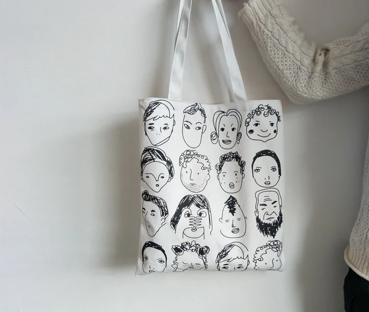 6 стилей, женские холщовые сумки для покупок, Мультяшные эко многоразовые сумки на одно плечо для девочек, повседневные сумки, школьные сумки, белые, черные - Цвет: 18