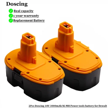 

2Pcs Doscing Ni-MH 3000mAh 18V Battery Power tools Replacement for DC9096 DC9098 DC9099 DW9095 DW9096 DW9098 DE9038 NI-MH