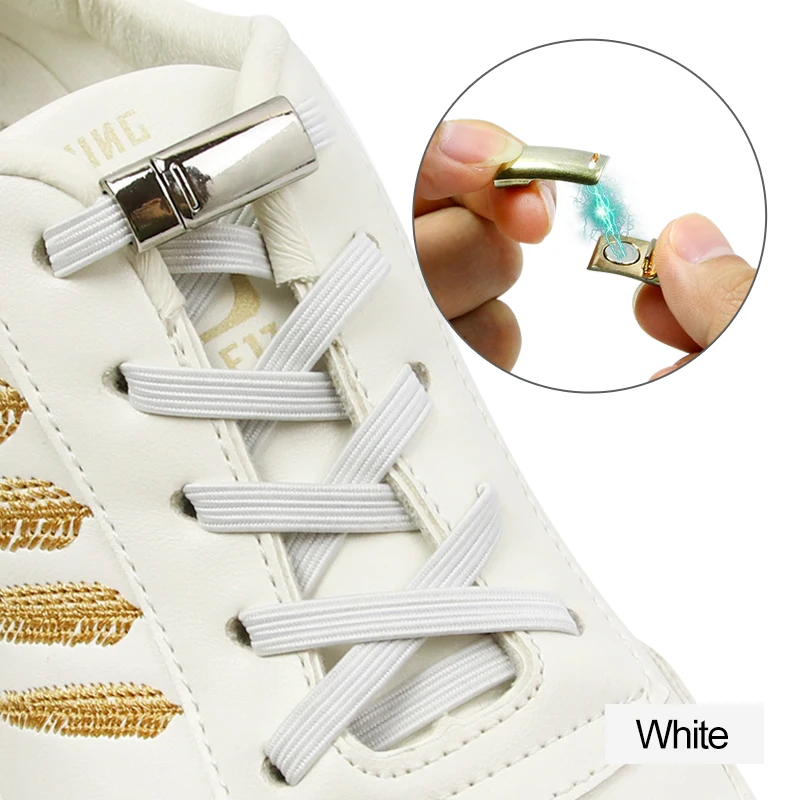1 пара эластичных магнитных замков шнурков без галстука шнурки для обуви Дети Взрослые Унисекс плоские кроссовки шнурки быстро ленивые шнурки струны - Цвет: Белый